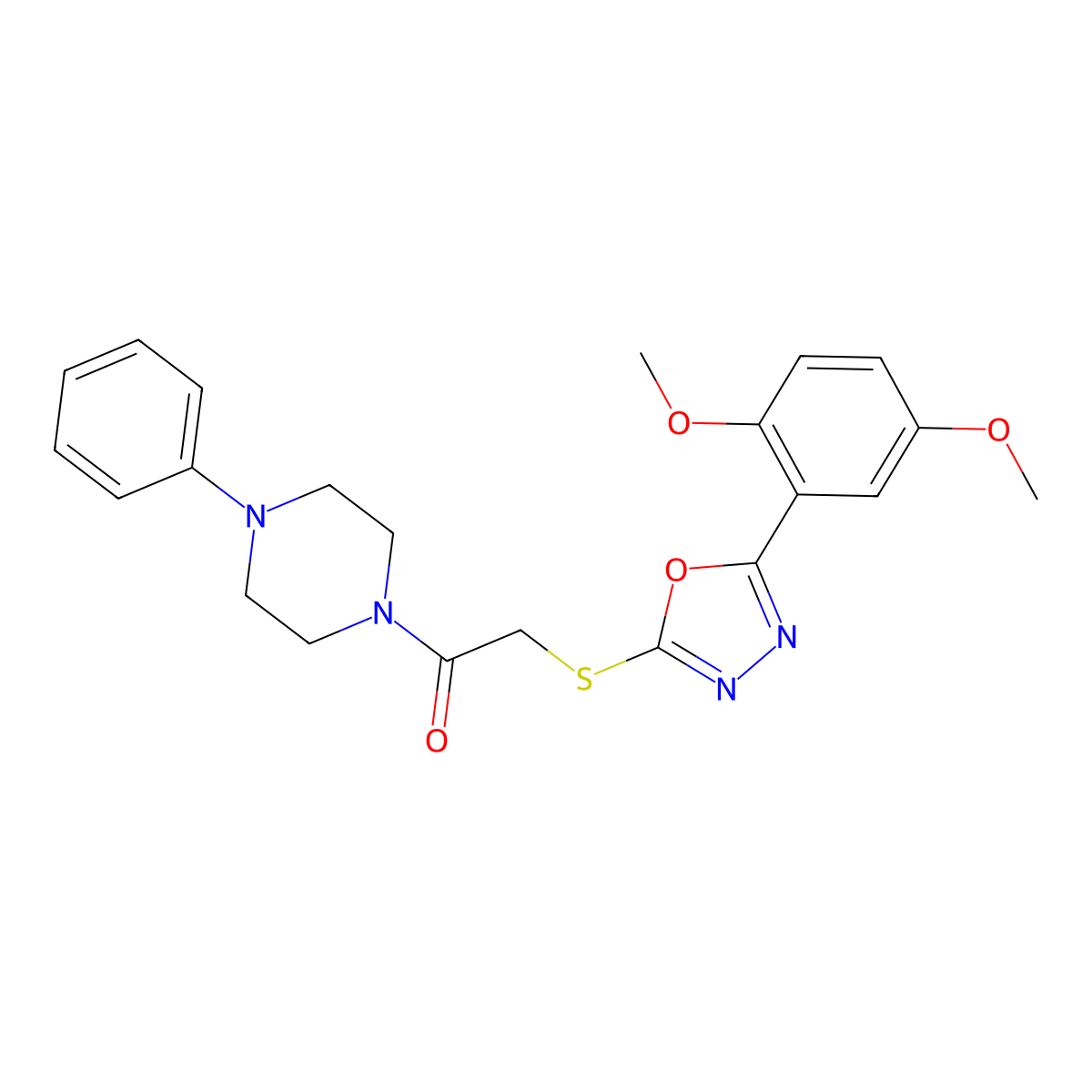 2-[[5-(2,5-Dimethoxyphenyl)-1,3,4-oxadiazol-2-yl]sulfanyl]-1-(4-phenylpiperazin-1-yl)ethanone molecular structure, CAS 851129-66-3
