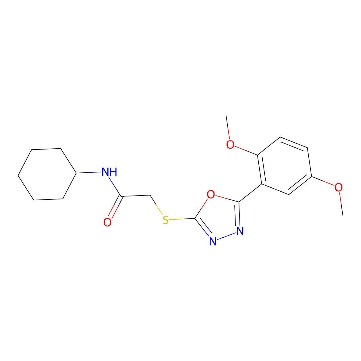 N-cyclohexyl-2-{[5-(2,5-dimethoxyphenyl)-1,3,4-oxadiazol-2-yl]sulfanyl}acetamide molecular structure, CAS 851129-68-5