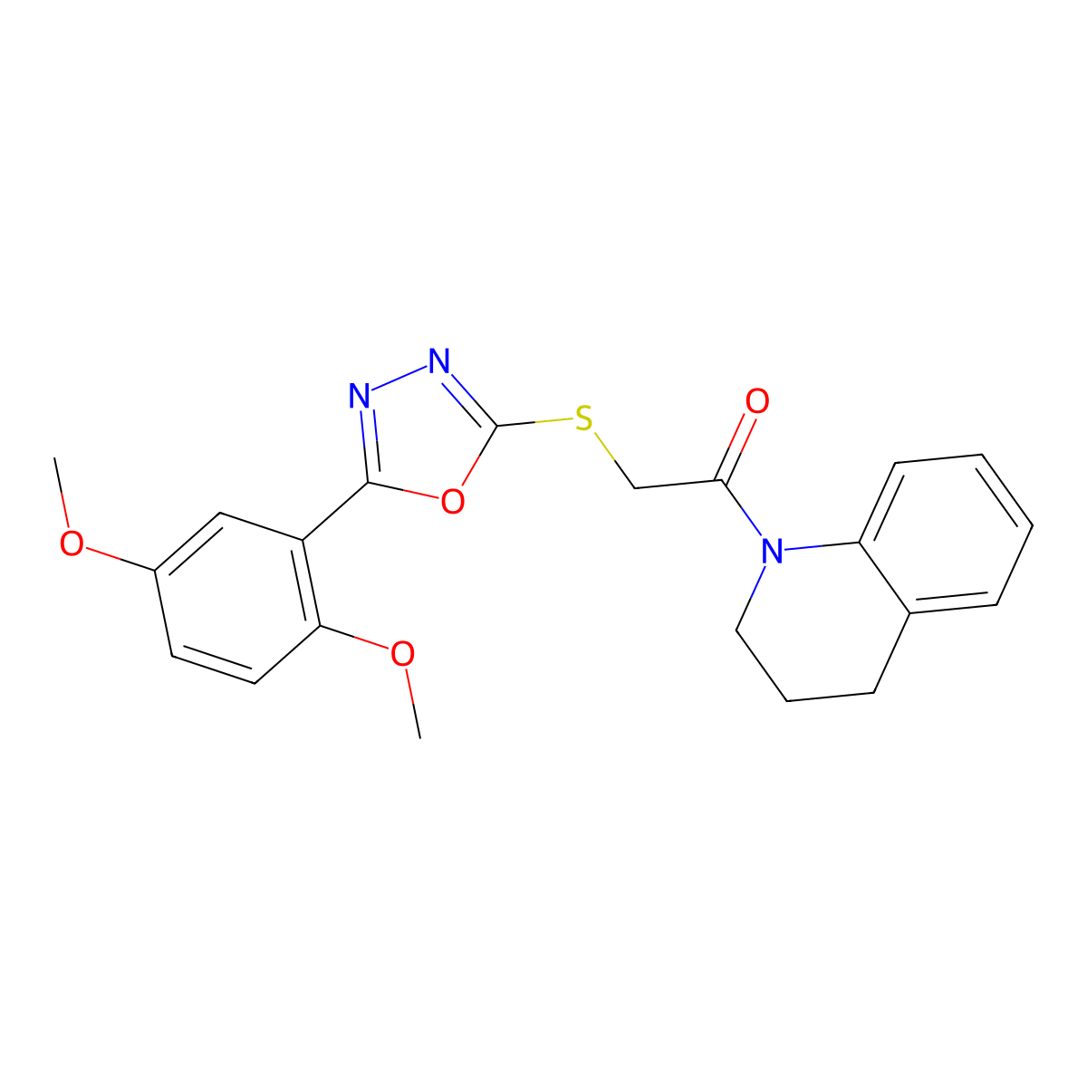 1-({[5-(2,5-Dimethoxyphenyl)-1,3,4-oxadiazol-2-yl]thio}acetyl)-1,2,3,4-tetrahydroquinoline molecular structure, CAS 851129-69-6