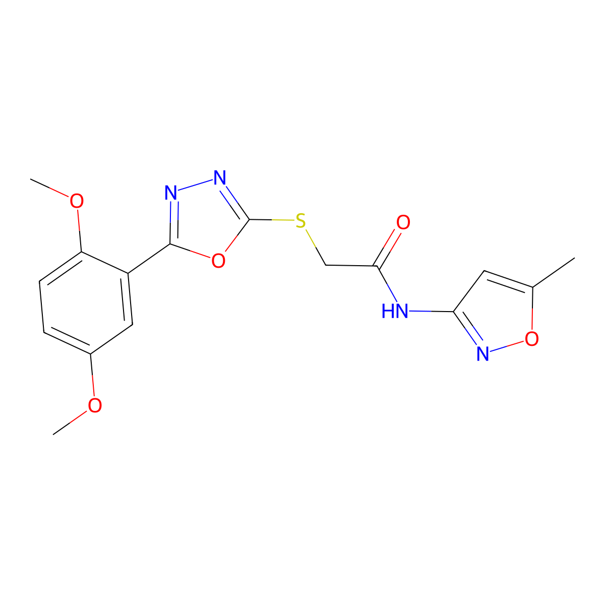 2-{[5-(2,5-dimethoxyphenyl)-1,3,4-oxadiazol-2-yl]sulfanyl}-N-(5-methyl-1,2-oxazol-3-yl)acetamide molecular structure, CAS 851129-71-0