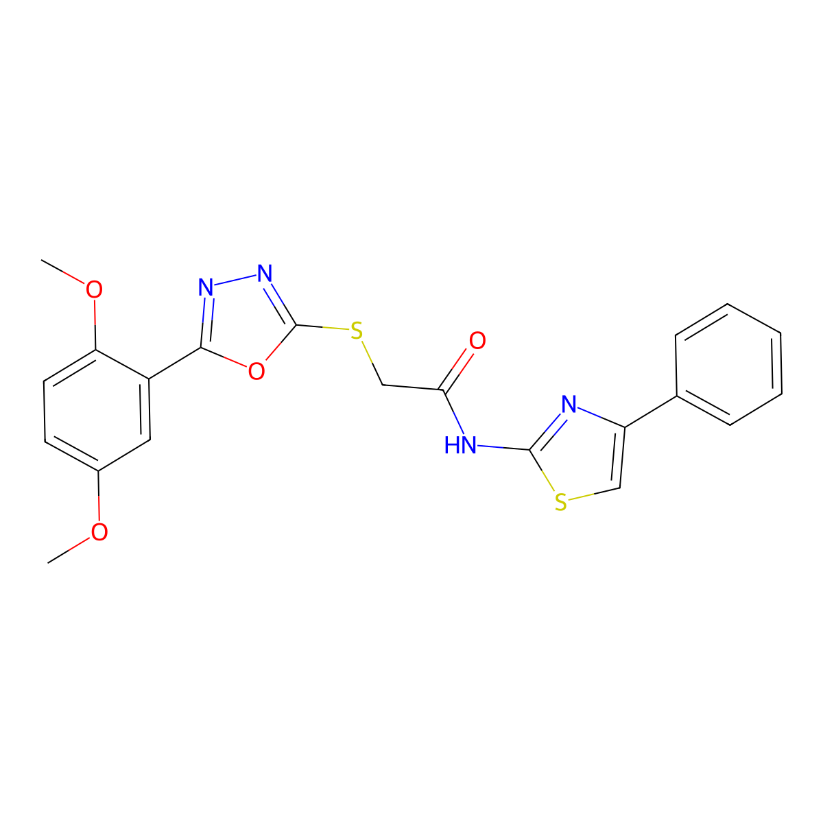 2-((5-(2,5-dimethoxyphenyl)-1,3,4-oxadiazol-2-yl)thio)-N-(4-phenylthiazol-2-yl)acetamide molecular structure, CAS 851129-72-1
