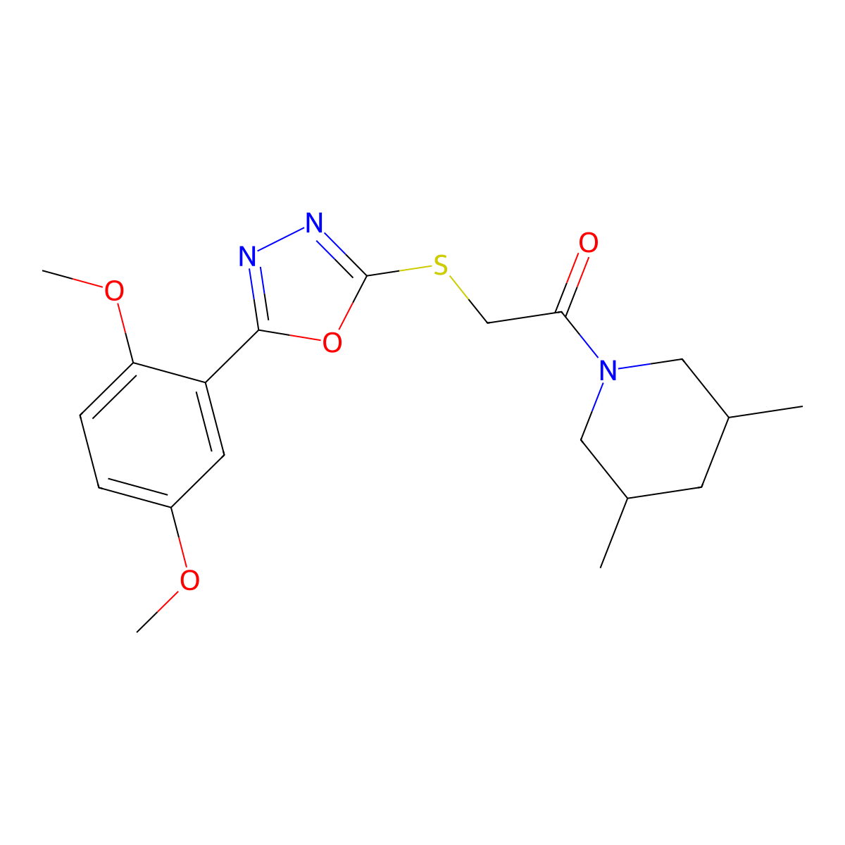 2-((5-(2,5-Dimethoxyphenyl)-1,3,4-oxadiazol-2-yl)thio)-1-(3,5-dimethylpiperidin-1-yl)ethanone molecular structure, CAS 851129-73-2