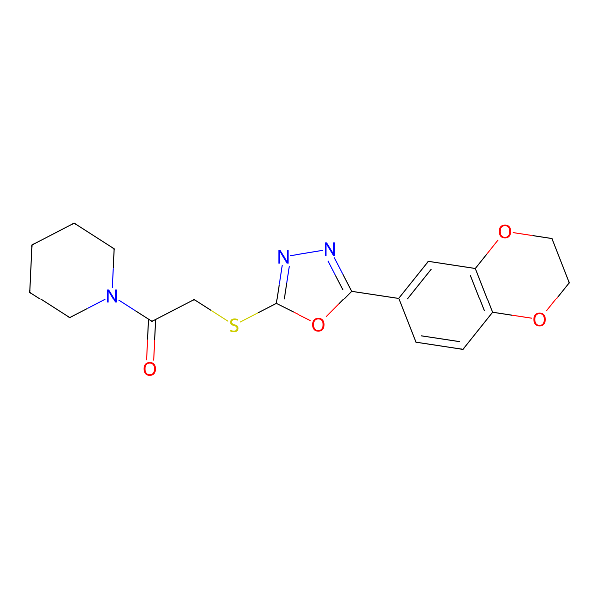 2-[[5-(2,3-Dihydro-1,4-benzodioxin-6-yl)-1,3,4-oxadiazol-2-yl]sulfanyl]-1-piperidin-1-ylethanone molecular structure, CAS 851129-77-6