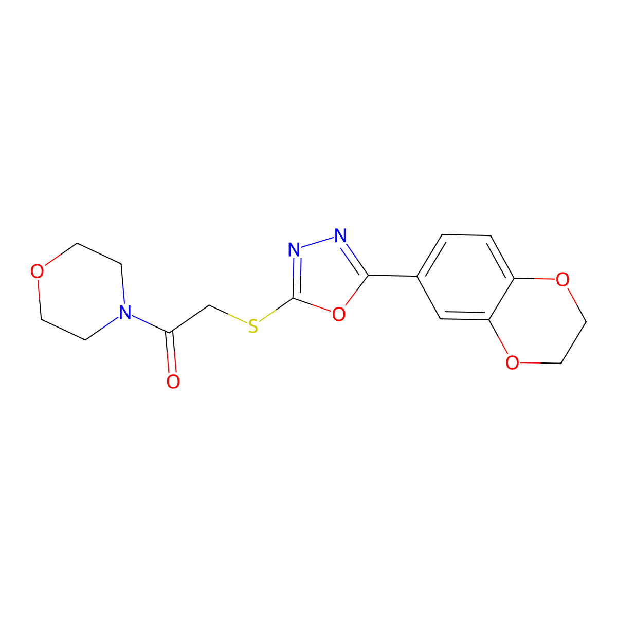 2-[[5-(2,3-Dihydro-1,4-benzodioxin-6-yl)-1,3,4-oxadiazol-2-yl]sulfanyl]-1-morpholin-4-ylethanone molecular structure, CAS 851129-79-8