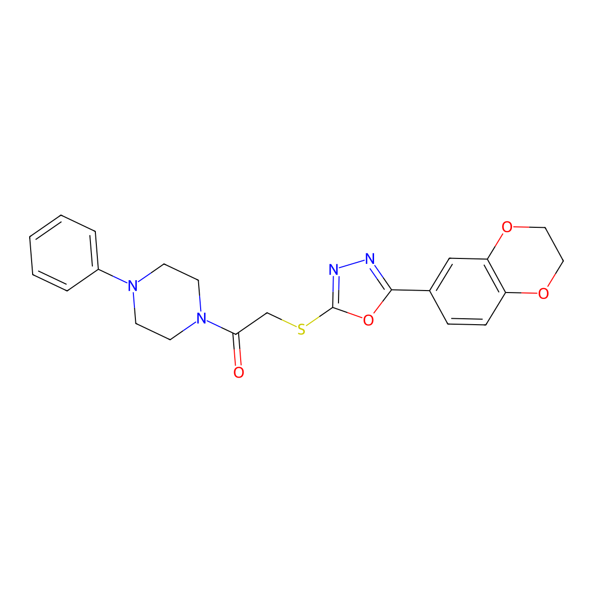 2-[[5-(2,3-Dihydro-1,4-benzodioxin-6-yl)-1,3,4-oxadiazol-2-yl]sulfanyl]-1-(4-phenylpiperazin-1-yl)ethanone molecular structure, CAS 851129-81-2