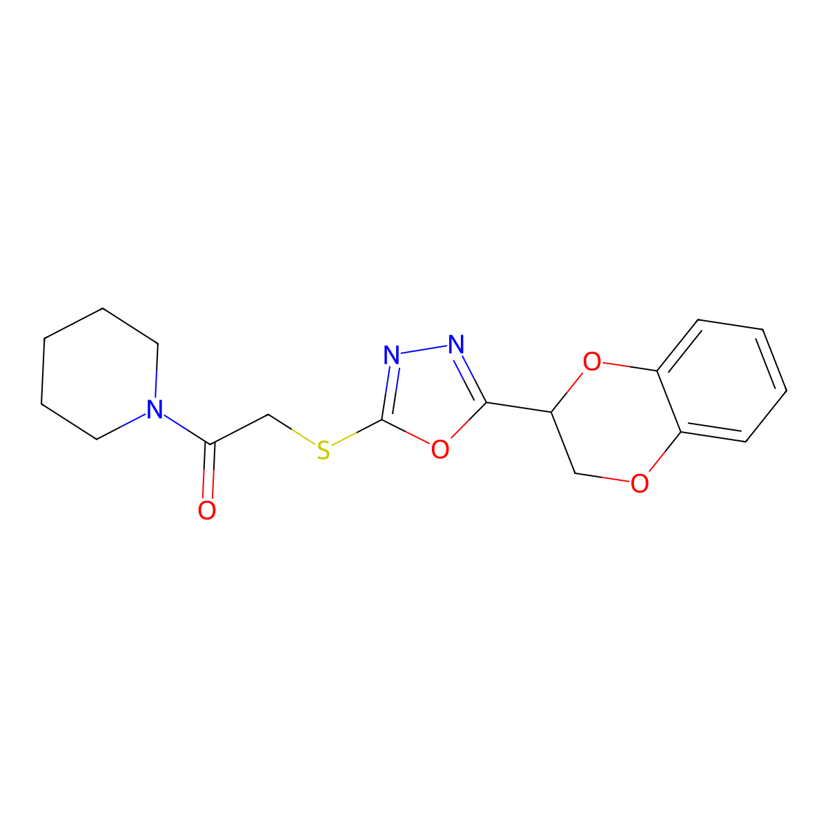 2-[[5-(2,3-Dihydro-1,4-benzodioxin-3-yl)-1,3,4-oxadiazol-2-yl]sulfanyl]-1-piperidin-1-ylethanone molecular structure, CAS 851129-97-0