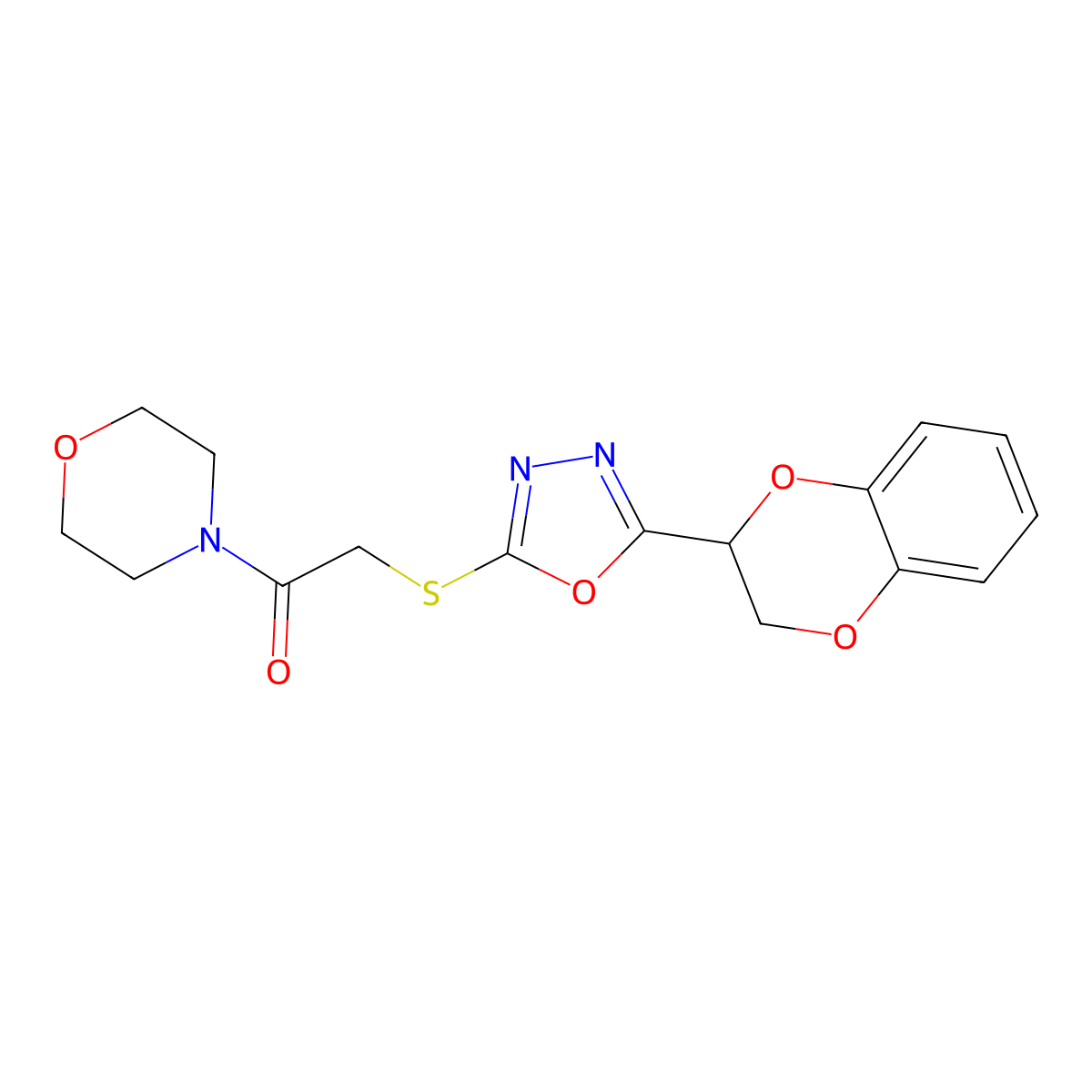 4-({[5-(2,3-Dihydro-1,4-benzodioxin-2-yl)-1,3,4-oxadiazol-2-yl]thio}acetyl)morpholine molecular structure, CAS 851129-98-1