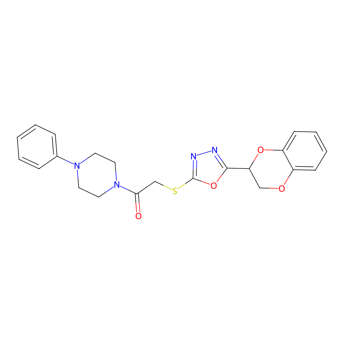 1-({[5-(2,3-Dihydro-1,4-benzodioxin-2-yl)-1,3,4-oxadiazol-2-yl]thio}acetyl)-4-phenylpiperazine molecular structure, CAS 851129-99-2