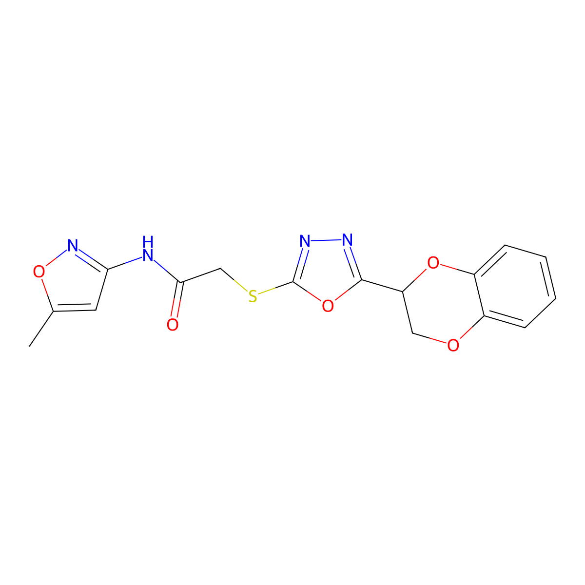 2-{[5-(2,3-dihydro-1,4-benzodioxin-2-yl)-1,3,4-oxadiazol-2-yl]thio}-N-(5-methylisoxazol-3-yl)acetamide molecular structure, CAS 851130-05-7