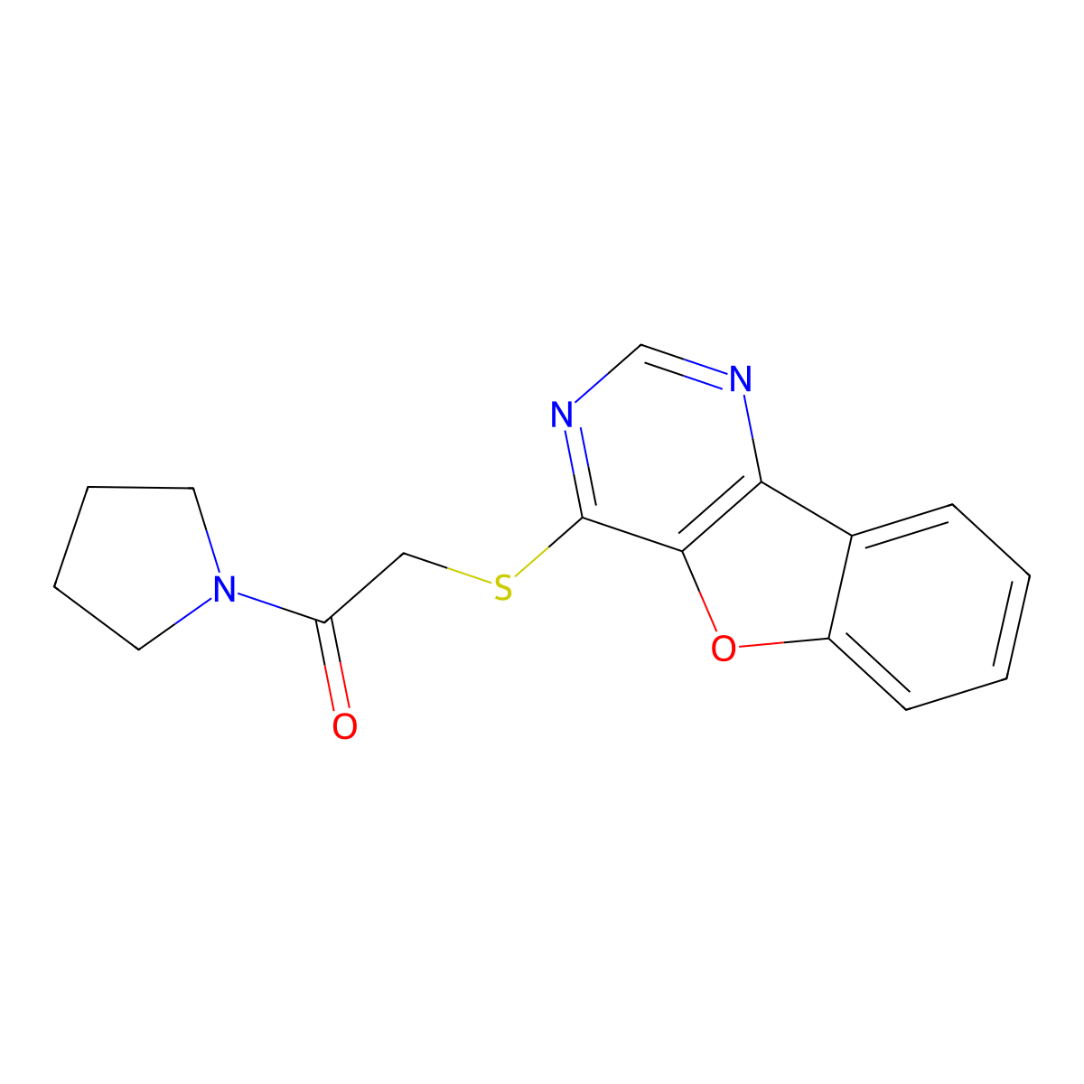 2-(Benzofuro[3,2-d]pyrimidin-4-ylthio)-1-(pyrrolidin-1-yl)ethanone molecular structure, CAS 851130-07-9