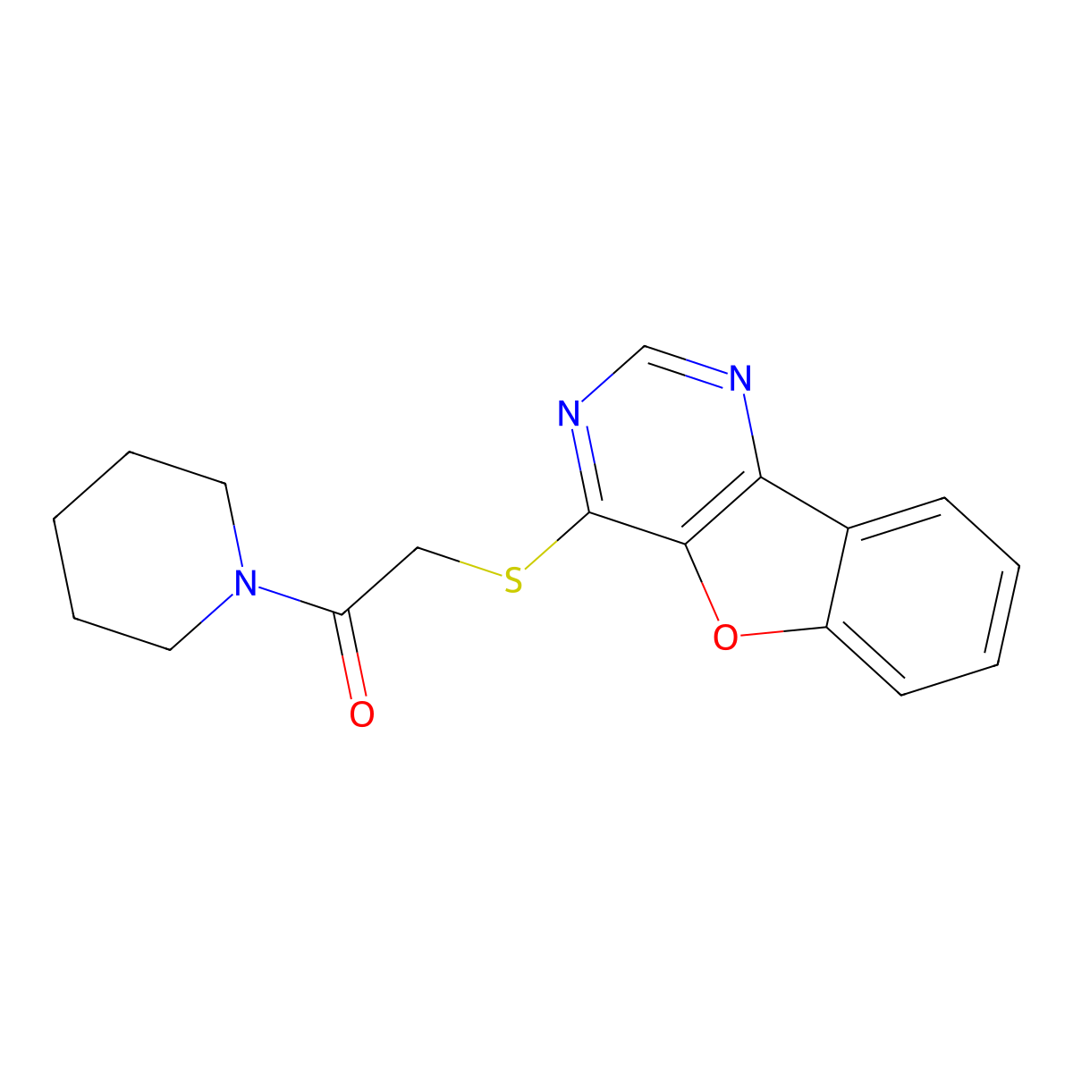 2-(Benzofuro[3,2-d]pyrimidin-4-ylthio)-1-(piperidin-1-yl)ethanone molecular structure, CAS 851130-08-0