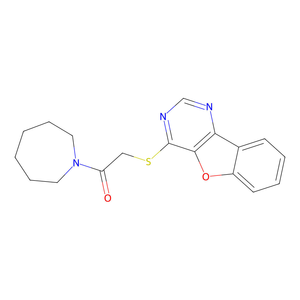 1-(Azepan-1-yl)-2-(benzofuro[3,2-d]pyrimidin-4-ylthio)ethanone molecular structure, CAS 851130-09-1