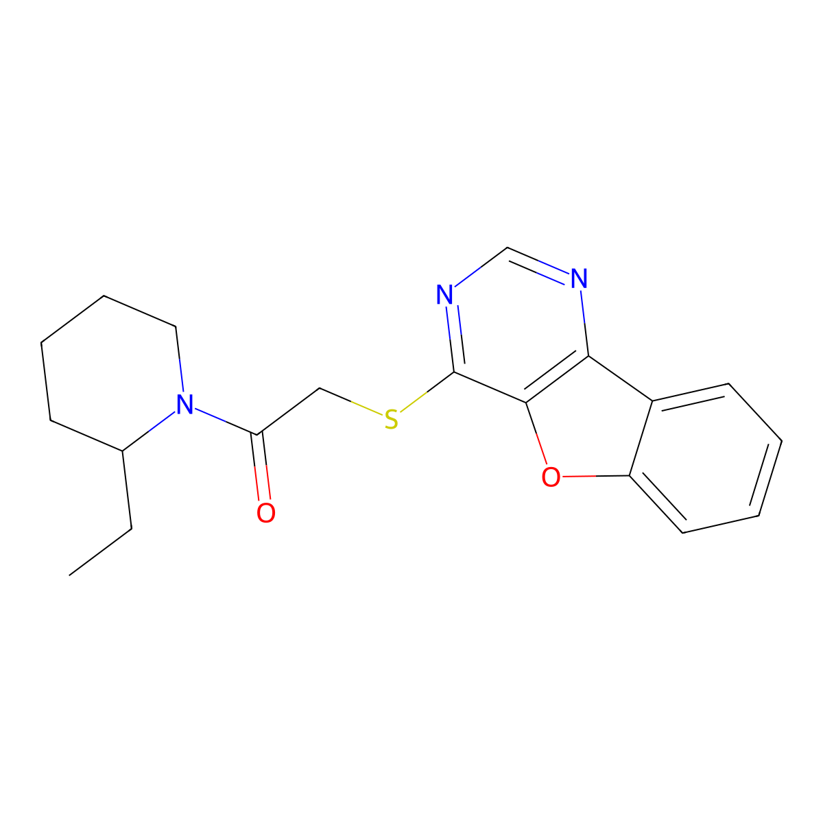 2-(Benzofuro[3,2-d]pyrimidin-4-ylthio)-1-(2-ethylpiperidin-1-yl)ethanone molecular structure, CAS 851130-12-6
