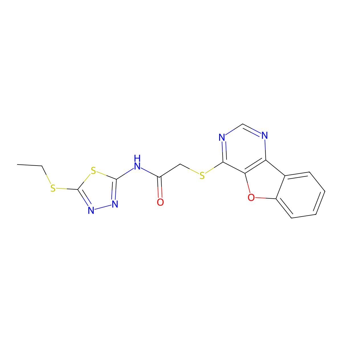 2-(benzofuro[3,2-d]pyrimidin-4-ylthio)-N-(5-(ethylthio)-1,3,4-thiadiazol-2-yl)acetamide molecular structure, CAS 851130-16-0