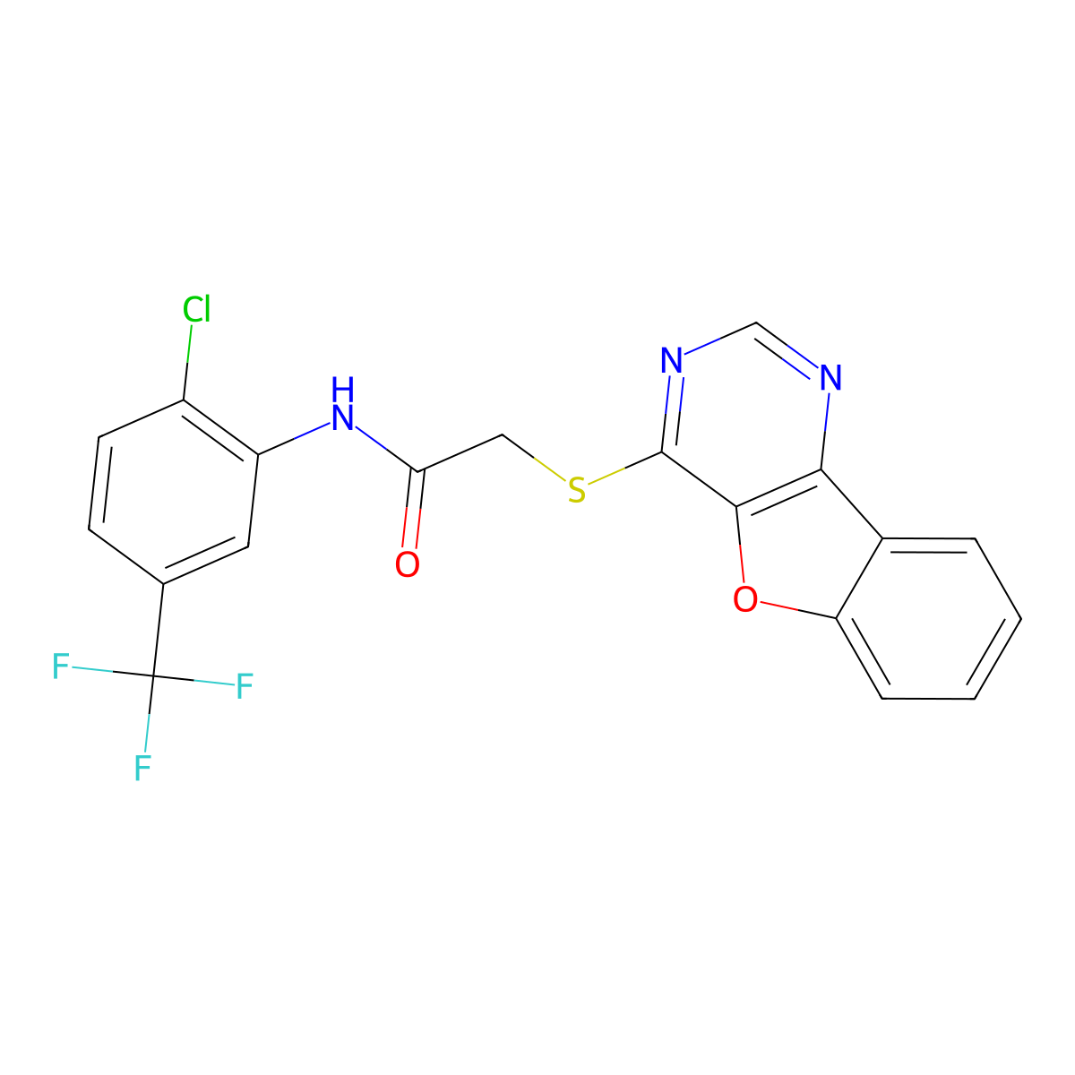 2-(benzofuro[3,2-d]pyrimidin-4-ylthio)-N-(2-chloro-5-(trifluoromethyl)phenyl)acetamide molecular structure, CAS 851130-17-1