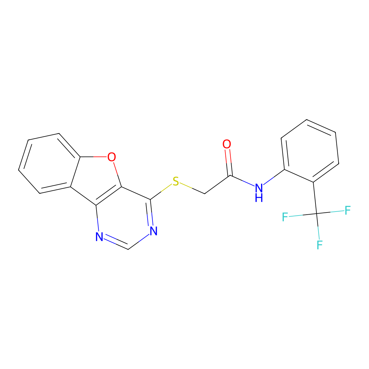 2-([1]benzofuro[3,2-d]pyrimidin-4-ylsulfanyl)-N-[2-(trifluoromethyl)phenyl]acetamide molecular structure, CAS 851130-19-3