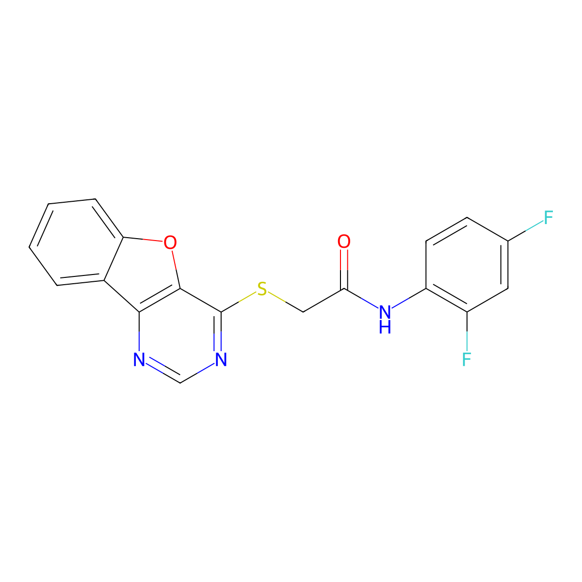 2-(benzofuro[3,2-d]pyrimidin-4-ylthio)-N-(2,4-difluorophenyl)acetamide molecular structure, CAS 851130-25-1