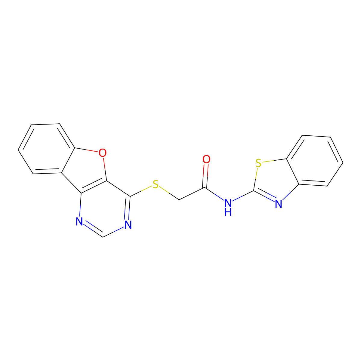 N-(benzo[d]thiazol-2-yl)-2-(benzofuro[3,2-d]pyrimidin-4-ylthio)acetamide molecular structure, CAS 851130-27-3
