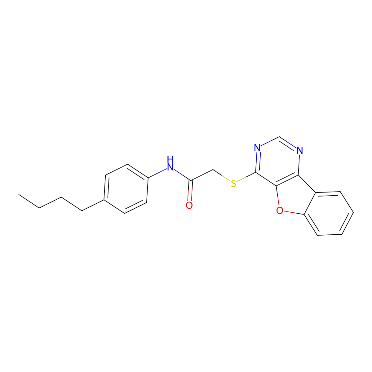 2-(benzofuro[3,2-d]pyrimidin-4-ylthio)-N-(4-butylphenyl)acetamide molecular structure, CAS 851130-37-5