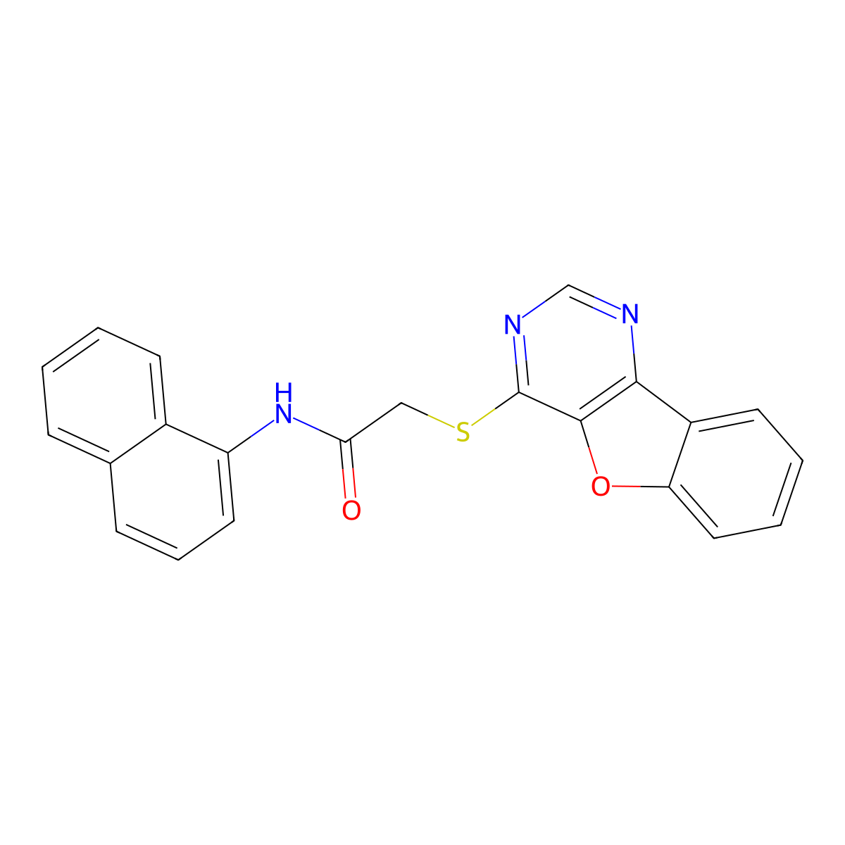 2-(benzofuro[3,2-d]pyrimidin-4-ylthio)-N-(naphthalen-1-yl)acetamide molecular structure, CAS 851130-38-6
