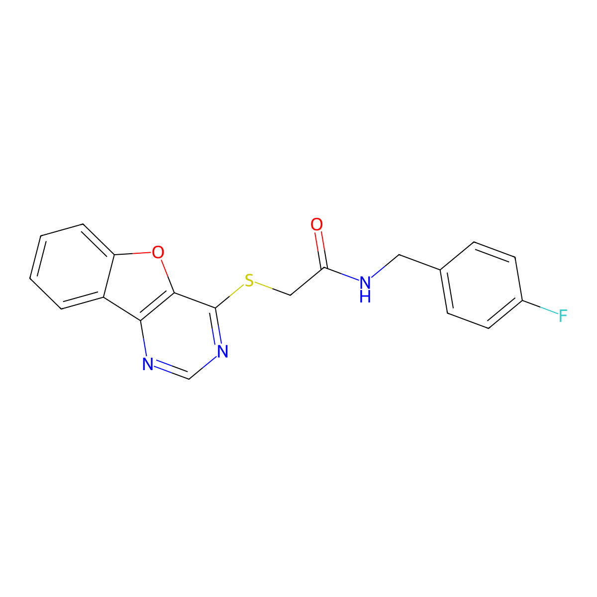 2-(benzofuro[3,2-d]pyrimidin-4-ylthio)-N-(4-fluorobenzyl)acetamide molecular structure, CAS 851130-39-7