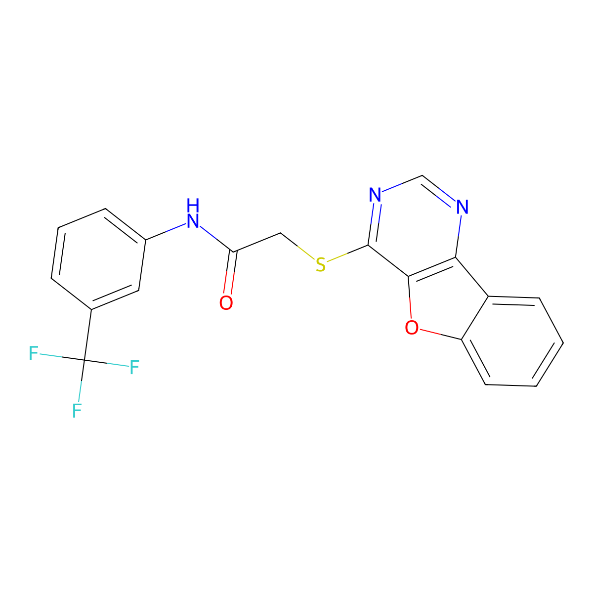2-(benzofuro[3,2-d]pyrimidin-4-ylthio)-N-(3-(trifluoromethyl)phenyl)acetamide molecular structure, CAS 851130-40-0