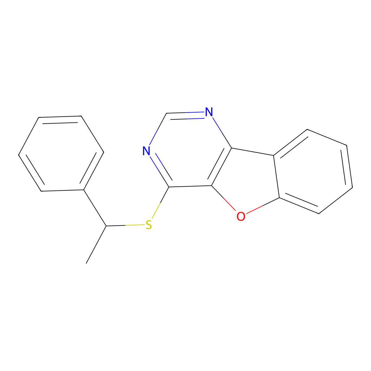4-((1-Phenylethyl)thio)benzofuro[3,2-d]pyrimidine molecular structure, CAS 851130-46-6