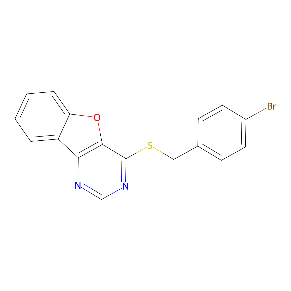 4-((4-Bromobenzyl)thio)benzofuro[3,2-d]pyrimidine molecular structure, CAS 851130-47-7