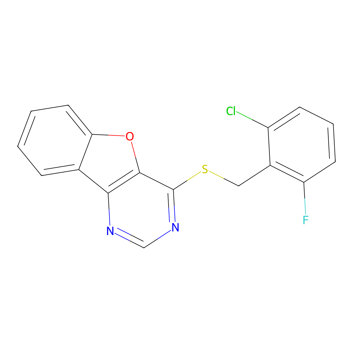 4-((2-Chloro-6-fluorobenzyl)thio)benzofuro[3,2-d]pyrimidine molecular structure, CAS 851130-48-8