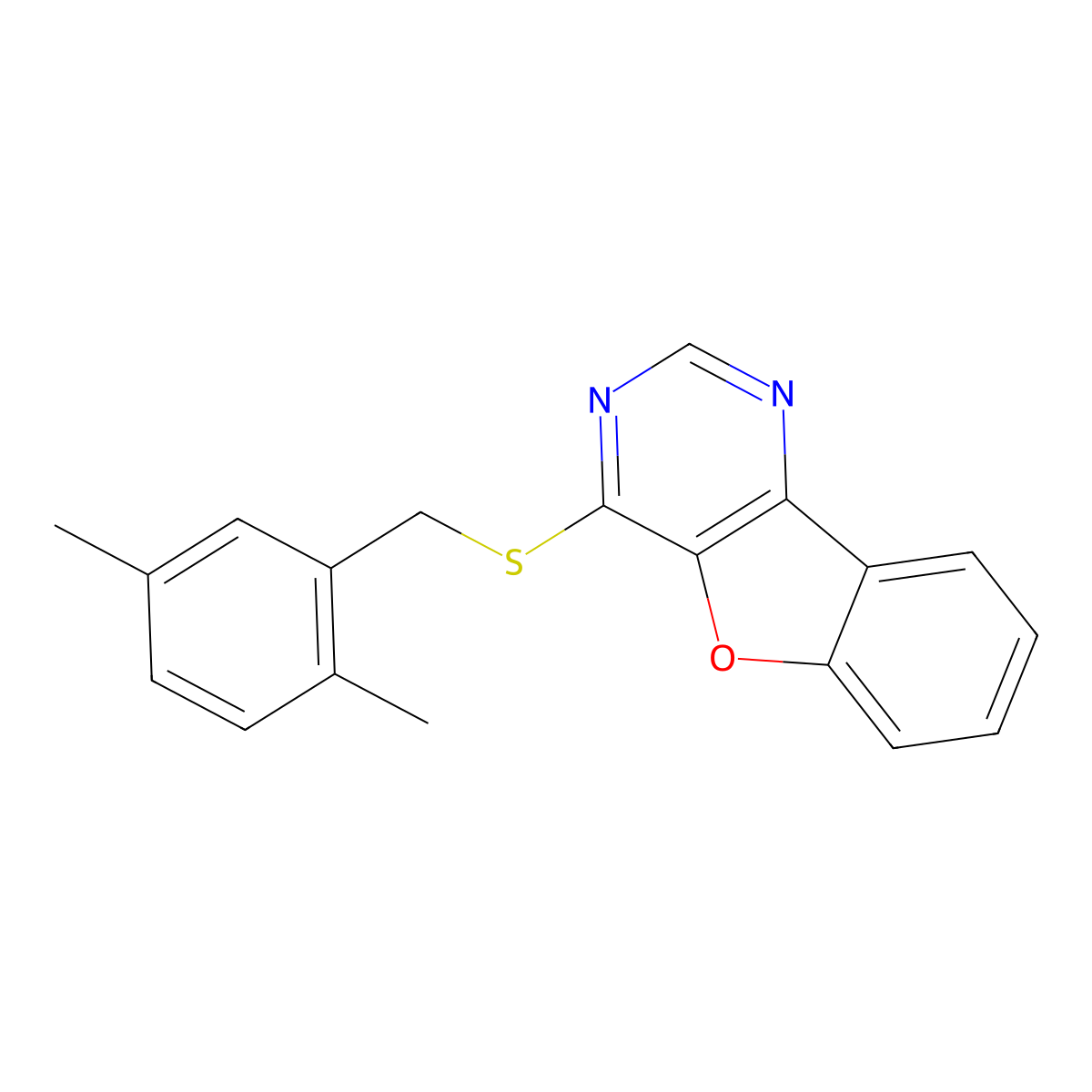 4-((2,5-Dimethylbenzyl)thio)benzofuro[3,2-d]pyrimidine molecular structure, CAS 851130-49-9