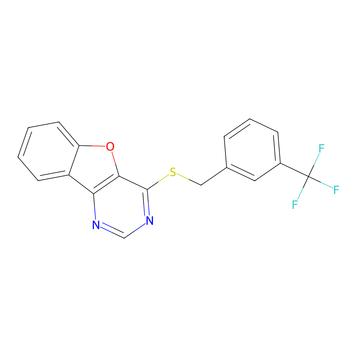 4-((3-(Trifluoromethyl)benzyl)thio)benzofuro[3,2-d]pyrimidine molecular structure, CAS 851130-50-2