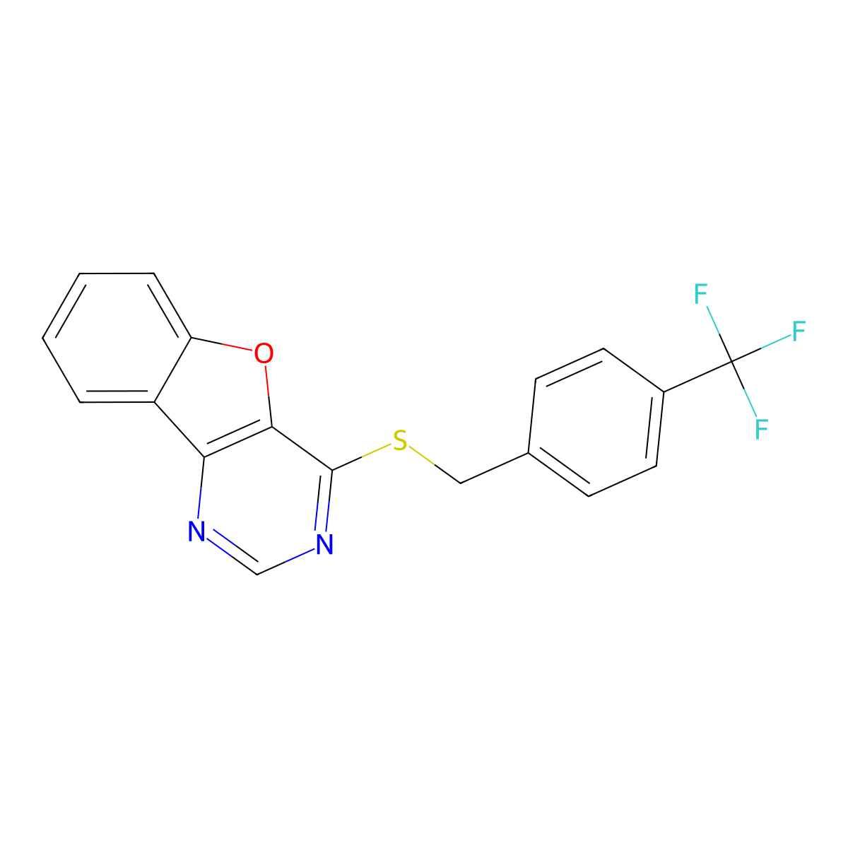 4-((4-(Trifluoromethyl)benzyl)thio)benzofuro[3,2-d]pyrimidine molecular structure, CAS 851130-51-3