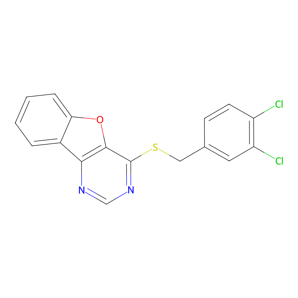 4-((3,4-Dichlorobenzyl)thio)benzofuro[3,2-d]pyrimidine molecular structure, CAS 851130-53-5