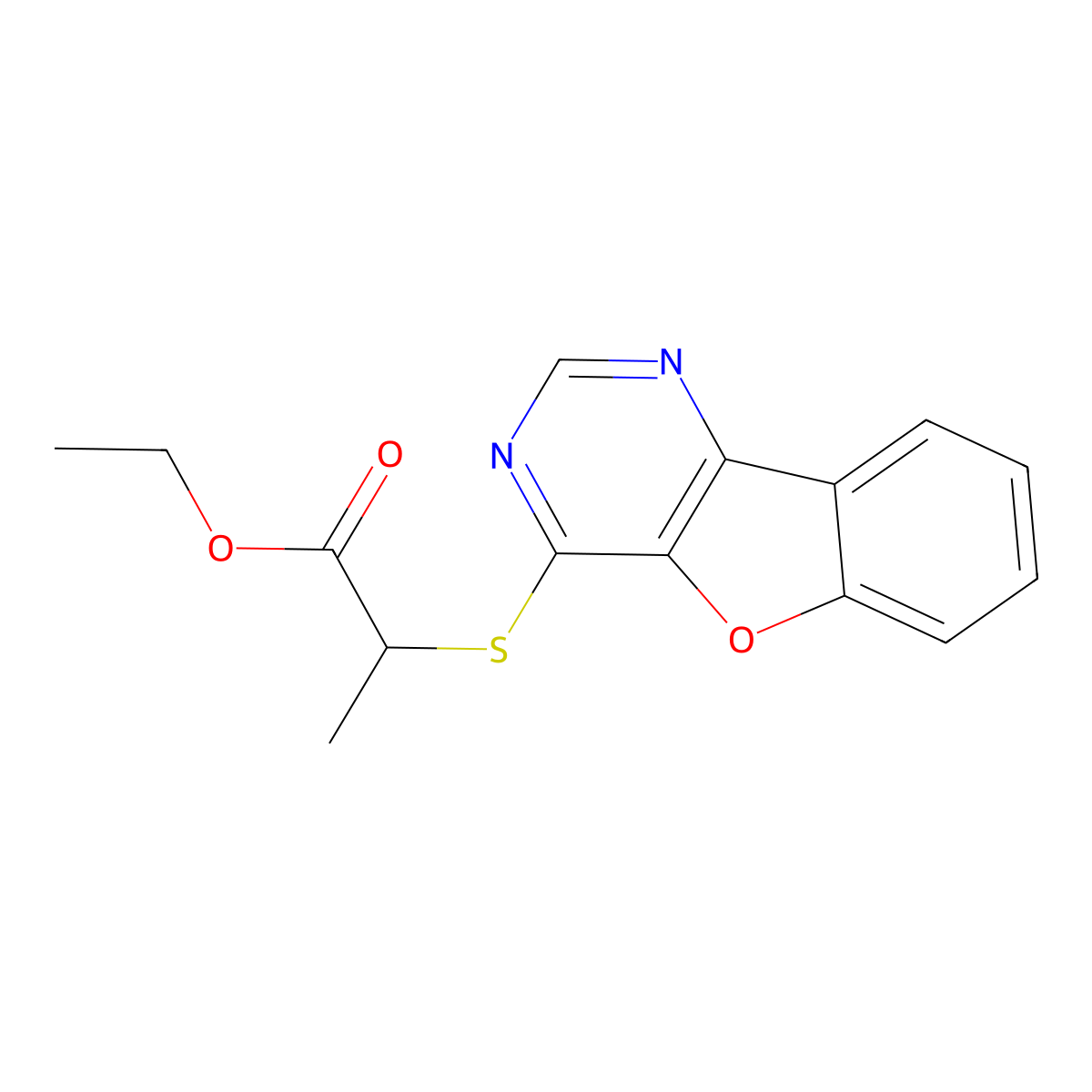 Ethyl 2-(benzofuro[3,2-d]pyrimidin-4-ylthio)propanoate molecular structure, CAS 851130-55-7