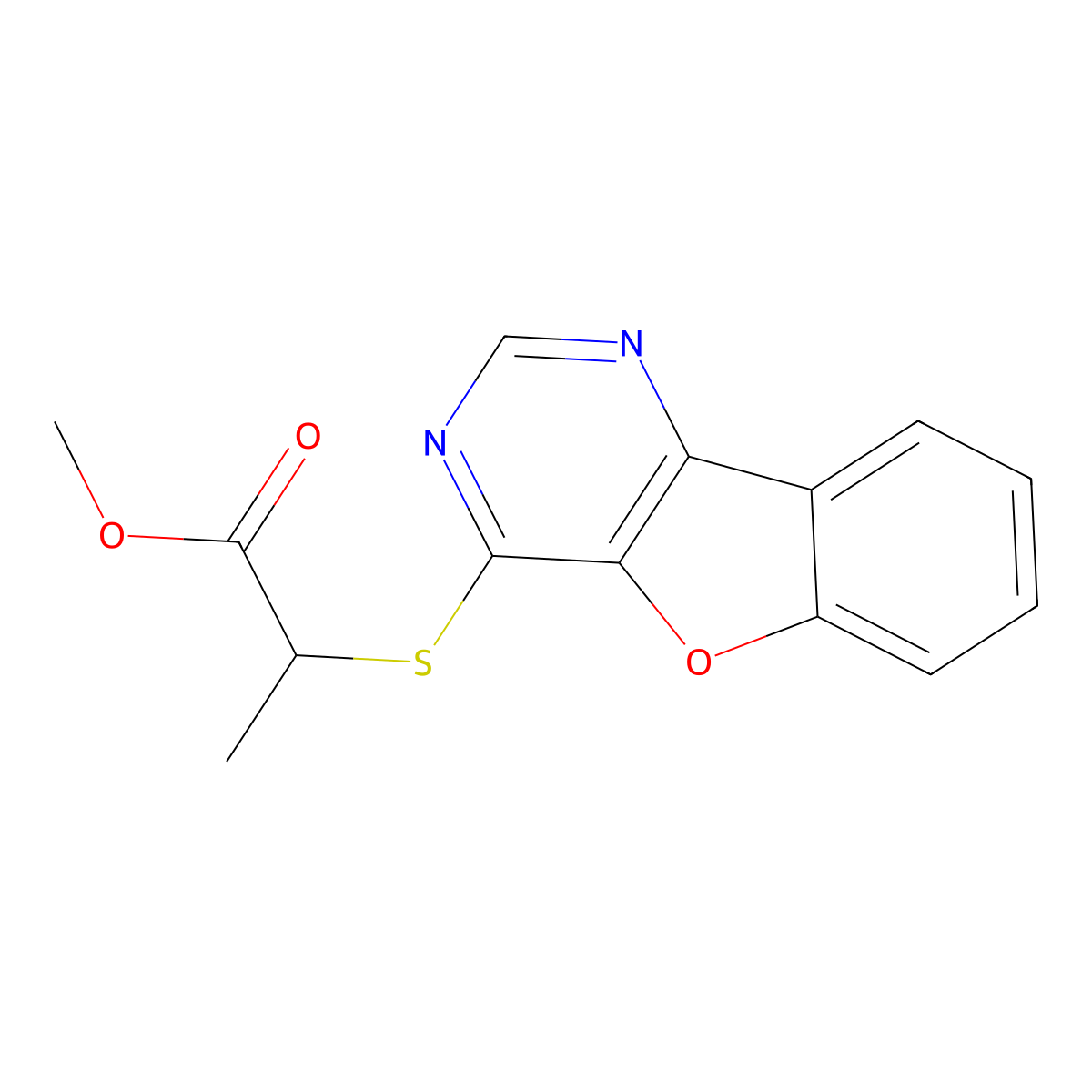 Methyl 2-(benzofuro[3,2-d]pyrimidin-4-ylthio)propanoate molecular structure, CAS 851130-56-8
