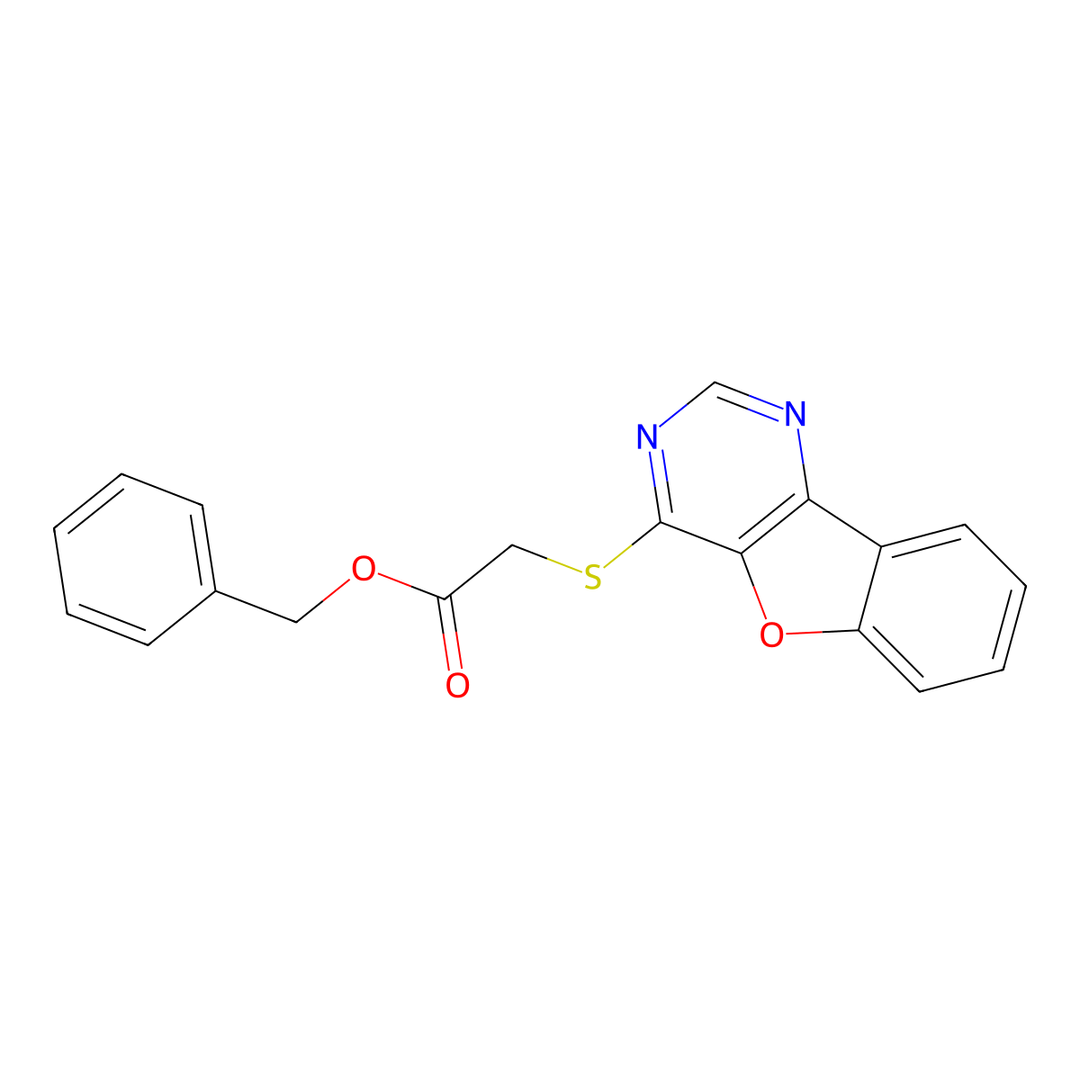 Benzyl 2-(benzofuro[3,2-d]pyrimidin-4-ylthio)acetate molecular structure, CAS 851130-57-9