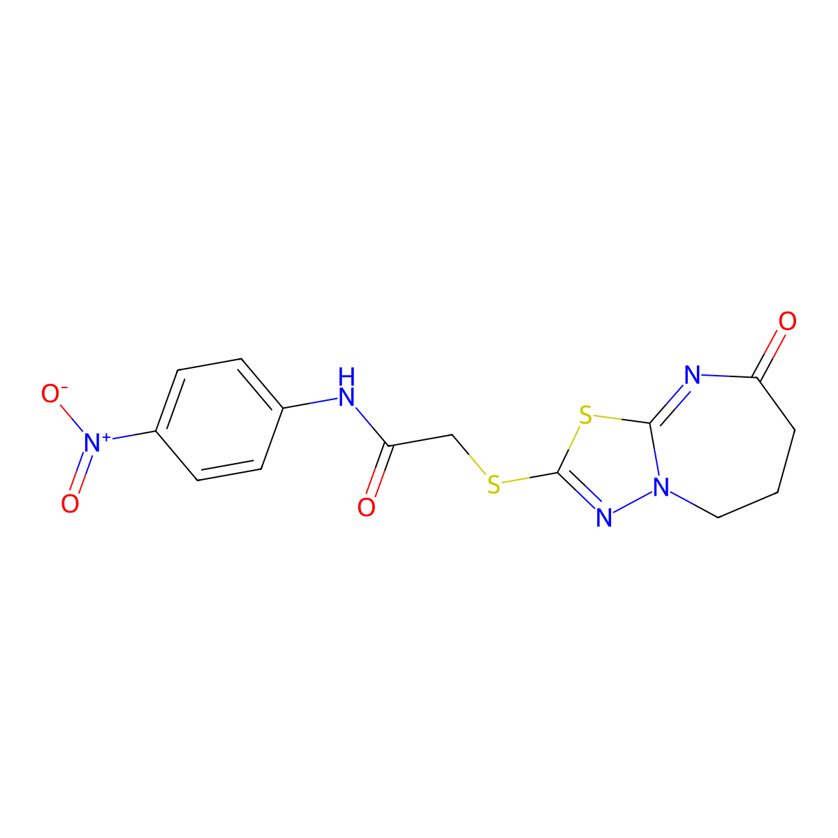 N-(4-nitrophenyl)-2-[(8-oxo-6,7-dihydro-5H-[1,3,4]thiadiazolo[3,2-a][1,3]diazepin-2-yl)sulfanyl]acetamide molecular structure, CAS 851130-60-4