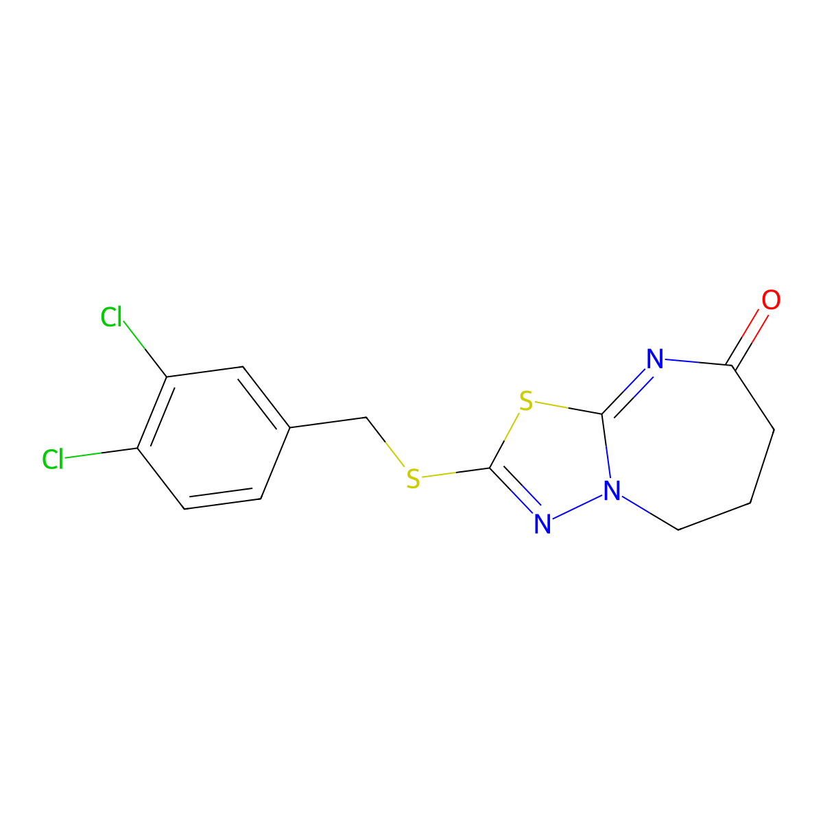 2-((3,4-dichlorobenzyl)thio)-6,7-dihydro-[1,3,4]thiadiazolo[3,2-a][1,3]diazepin-8(5H)-one molecular structure, CAS 851130-80-8