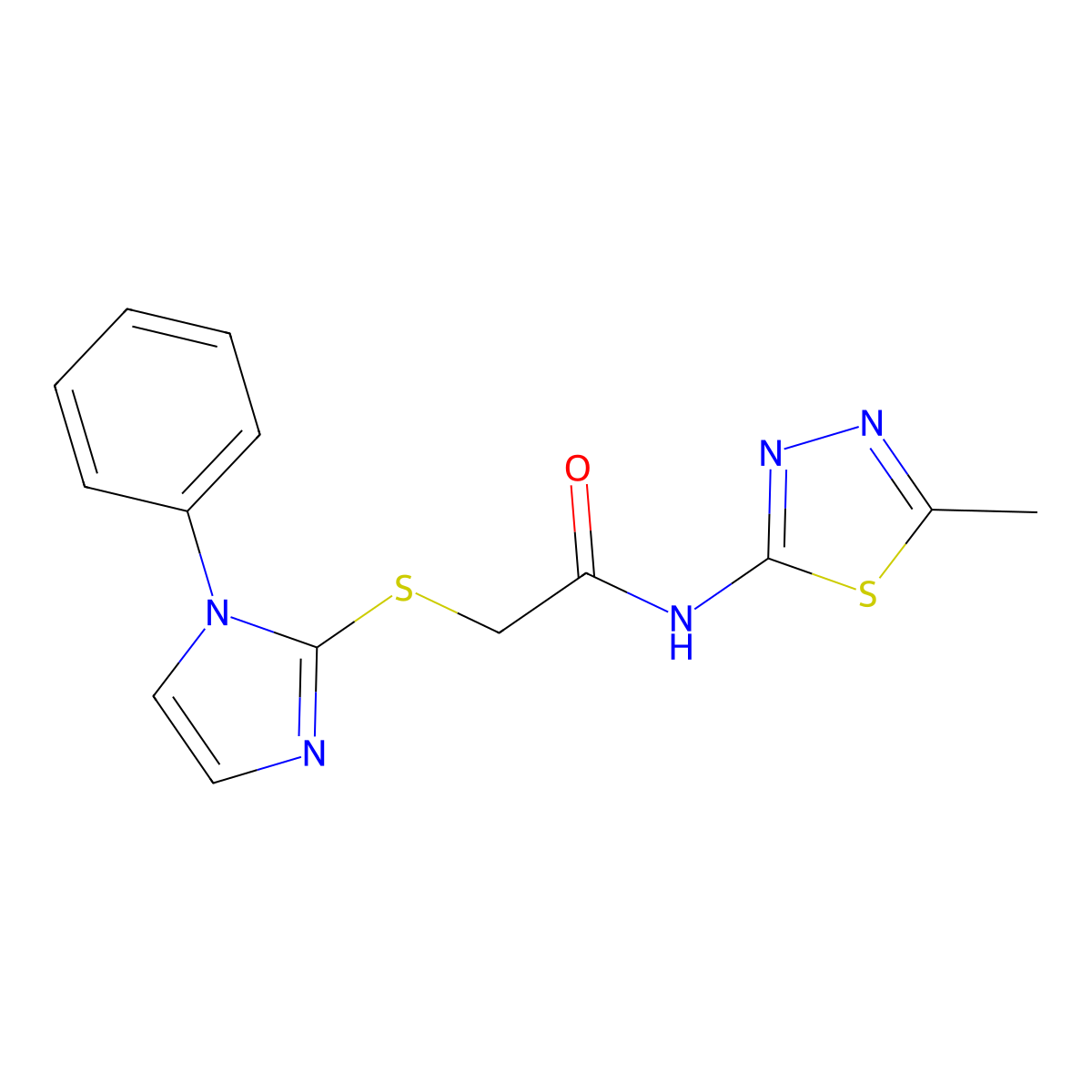 N-(5-methyl-1,3,4-thiadiazol-2-yl)-2-((1-phenyl-1H-imidazol-2-yl)thio)acetamide molecular structure, CAS 851130-84-2