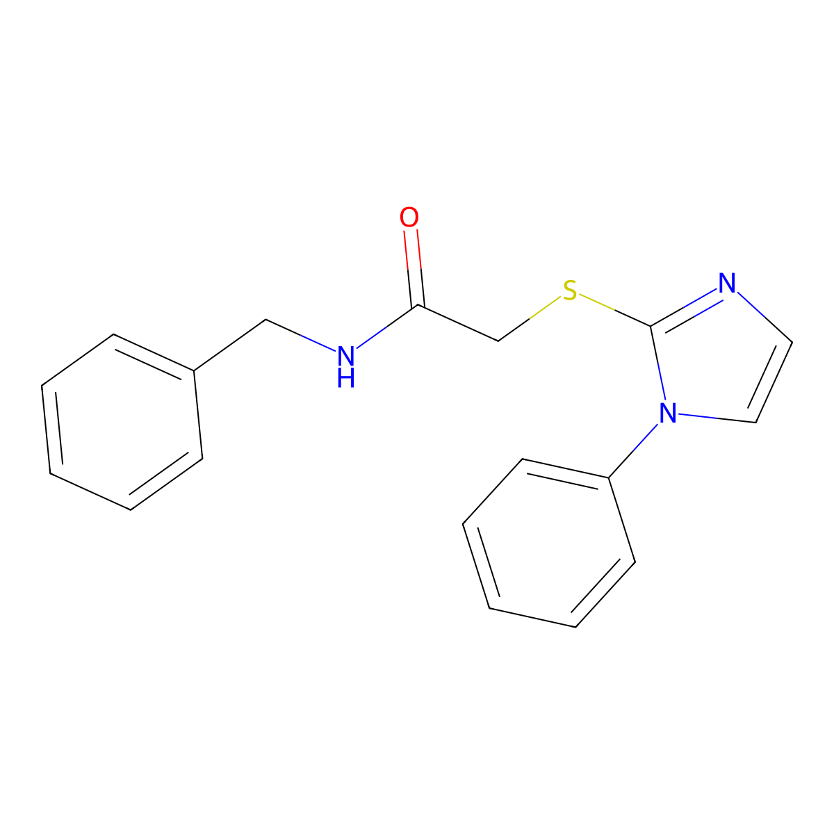 N-benzyl-2-((1-phenyl-1H-imidazol-2-yl)thio)acetamide molecular structure, CAS 851130-88-6
