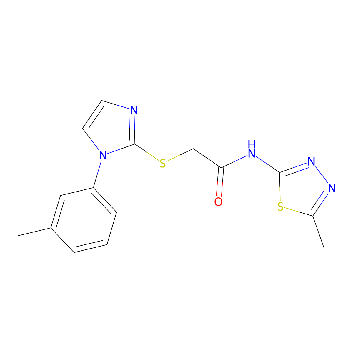N-(5-methyl-1,3,4-thiadiazol-2-yl)-2-((1-(m-tolyl)-1H-imidazol-2-yl)thio)acetamide molecular structure, CAS 851130-92-2