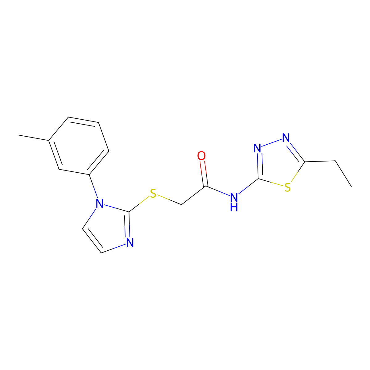 N-(5-ethyl-1,3,4-thiadiazol-2-yl)-2-((1-(m-tolyl)-1H-imidazol-2-yl)thio)acetamide molecular structure, CAS 851130-93-3