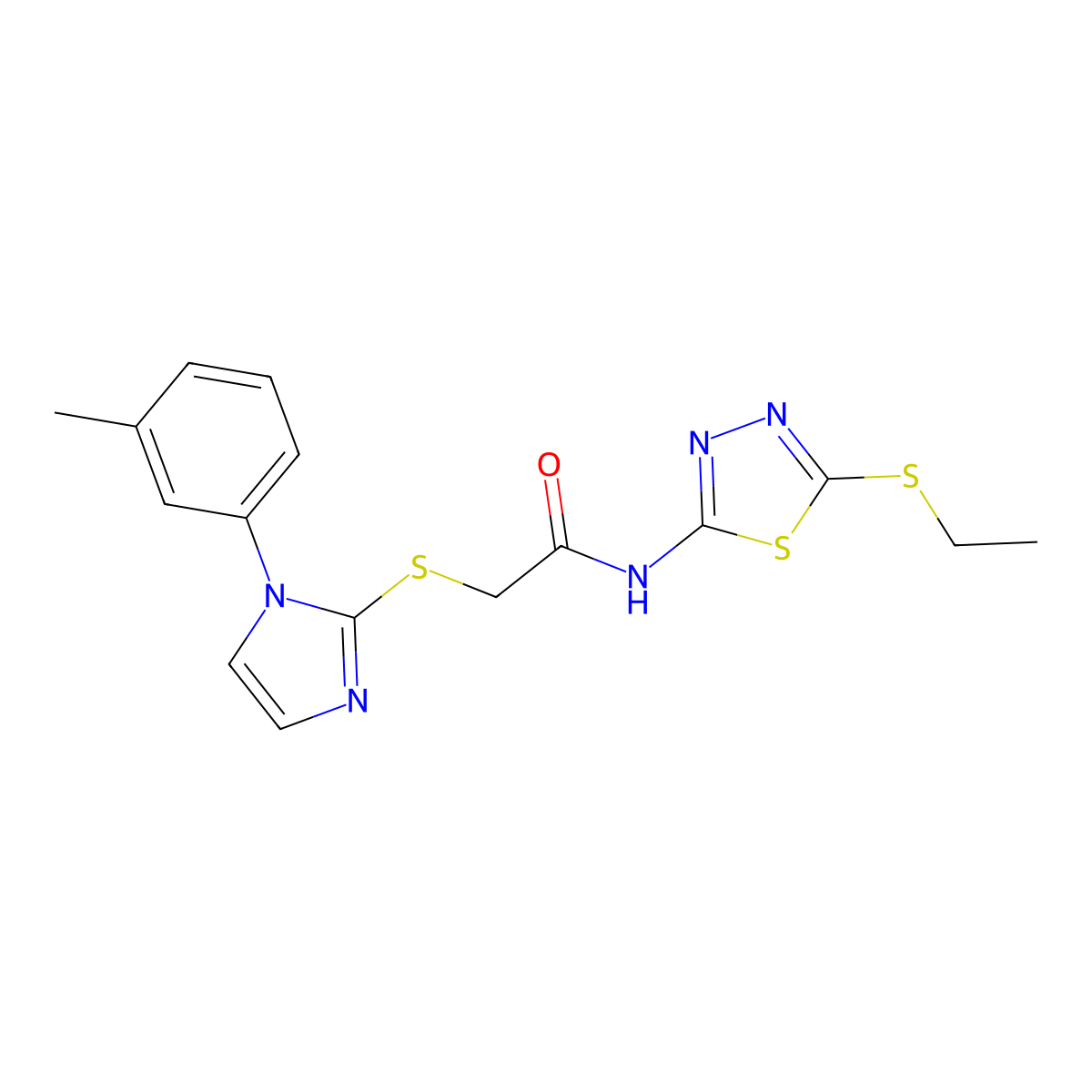 N-[5-(ethylthio)-1,3,4-thiadiazol-2-yl]-2-[[1-(3-methylphenyl)-2-imidazolyl]thio]acetamide molecular structure, CAS 851130-94-4