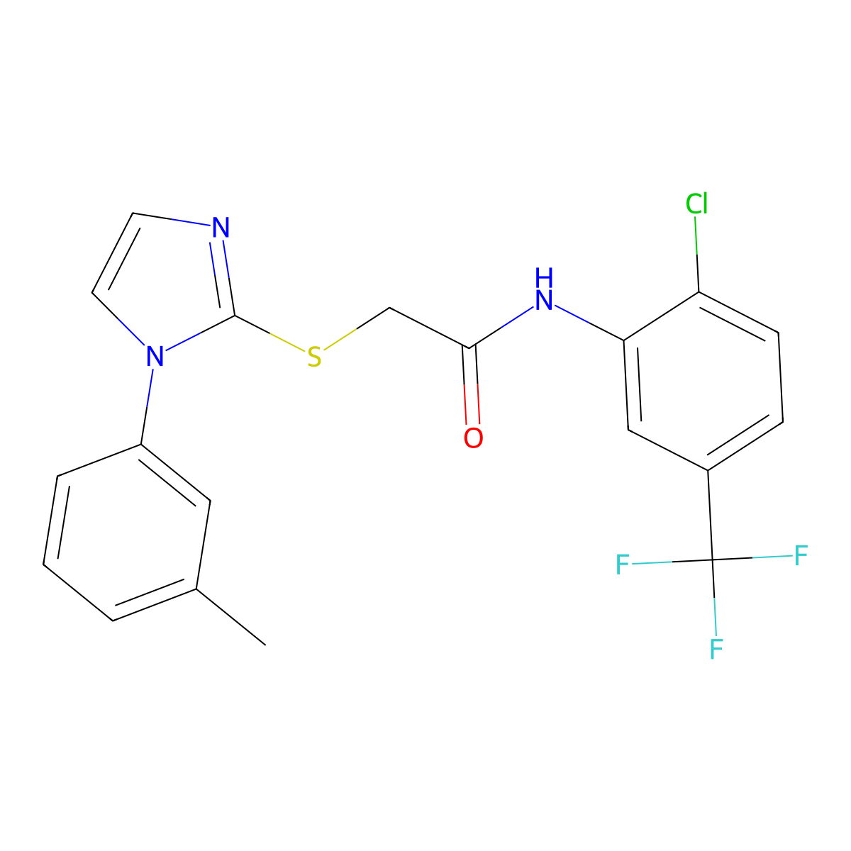 N-[2-chloro-5-(trifluoromethyl)phenyl]-2-[1-(3-methylphenyl)imidazol-2-yl]sulfanylacetamide molecular structure, CAS 851130-95-5