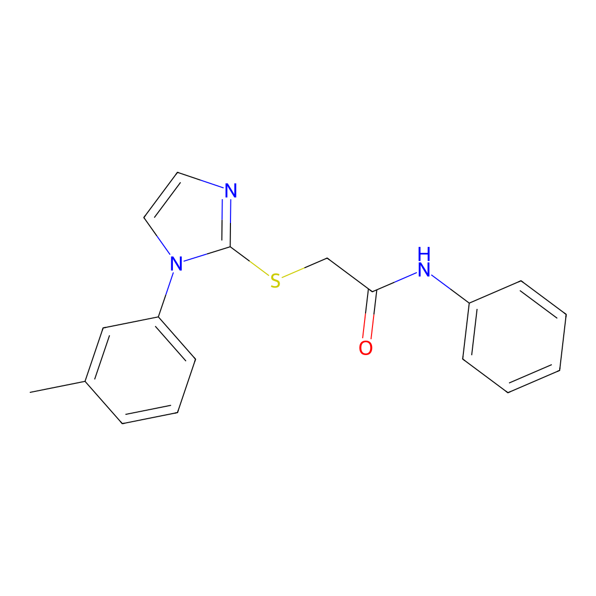 N-phenyl-2-((1-(m-tolyl)-1H-imidazol-2-yl)thio)acetamide molecular structure, CAS 851130-98-8