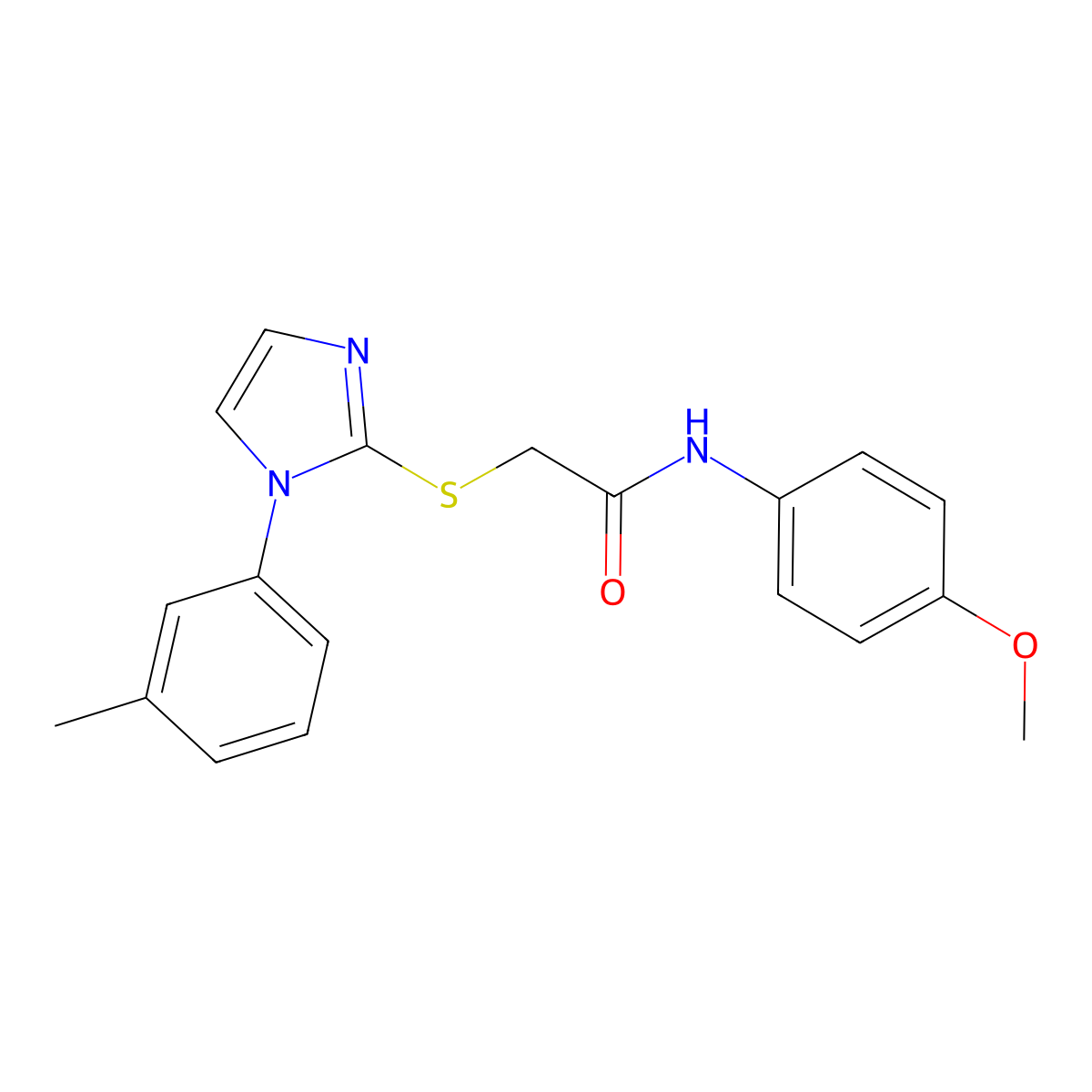 N-(4-methoxyphenyl)-2-[1-(3-methylphenyl)imidazol-2-yl]sulfanylacetamide molecular structure, CAS 851131-00-5