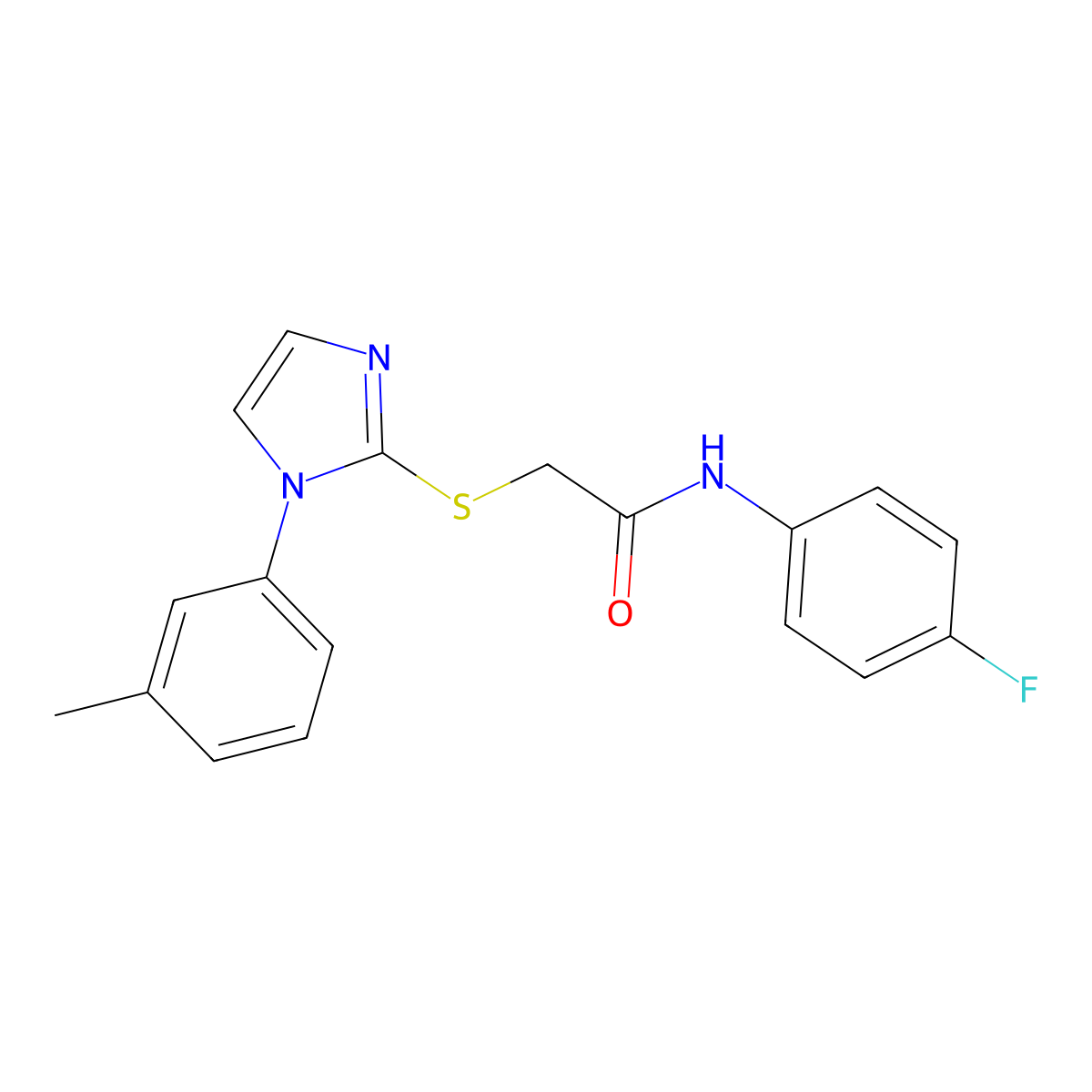 N-(4-fluorophenyl)-2-[1-(3-methylphenyl)imidazol-2-yl]sulfanylacetamide molecular structure, CAS 851131-01-6