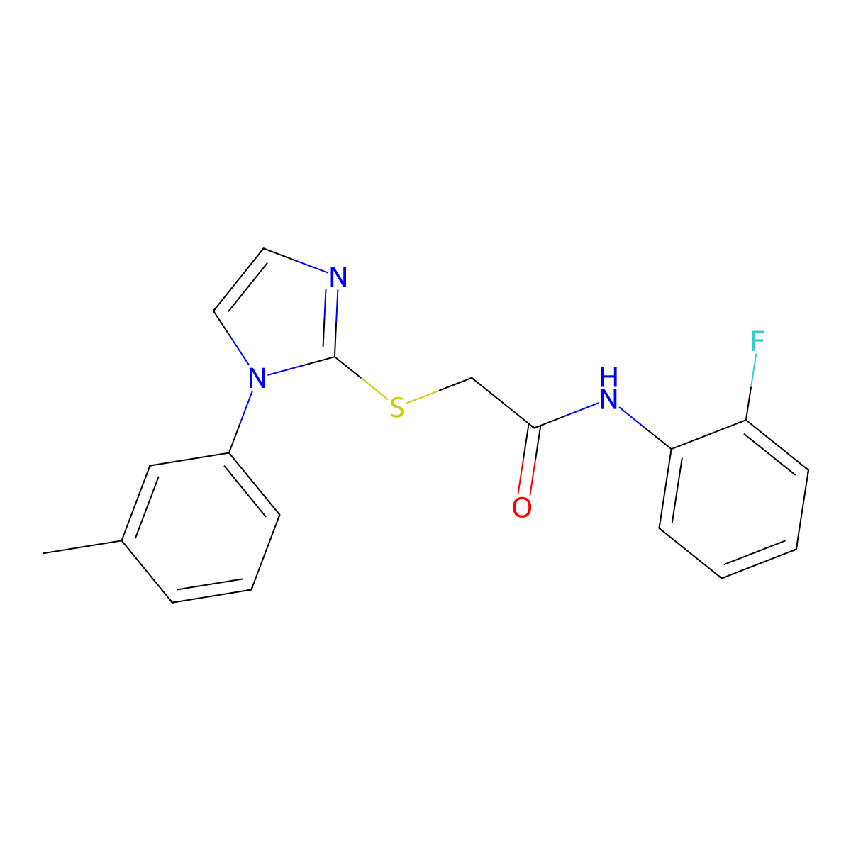 N-(2-fluorophenyl)-2-((1-(m-tolyl)-1H-imidazol-2-yl)thio)acetamide molecular structure, CAS 851131-02-7