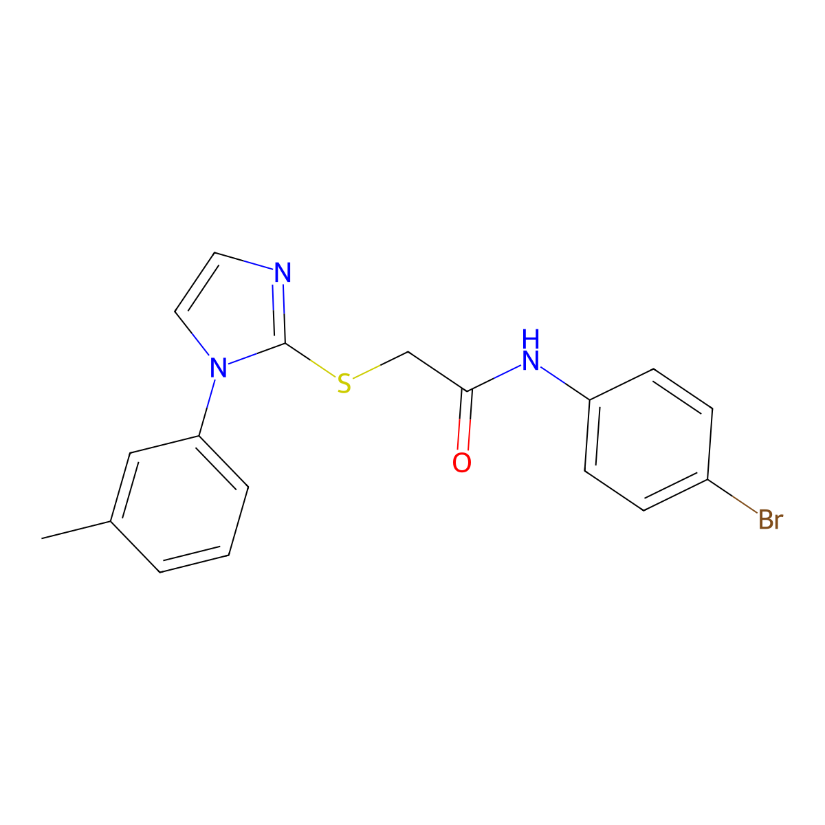 N-(4-bromophenyl)-2-((1-(m-tolyl)-1H-imidazol-2-yl)thio)acetamide molecular structure, CAS 851131-03-8