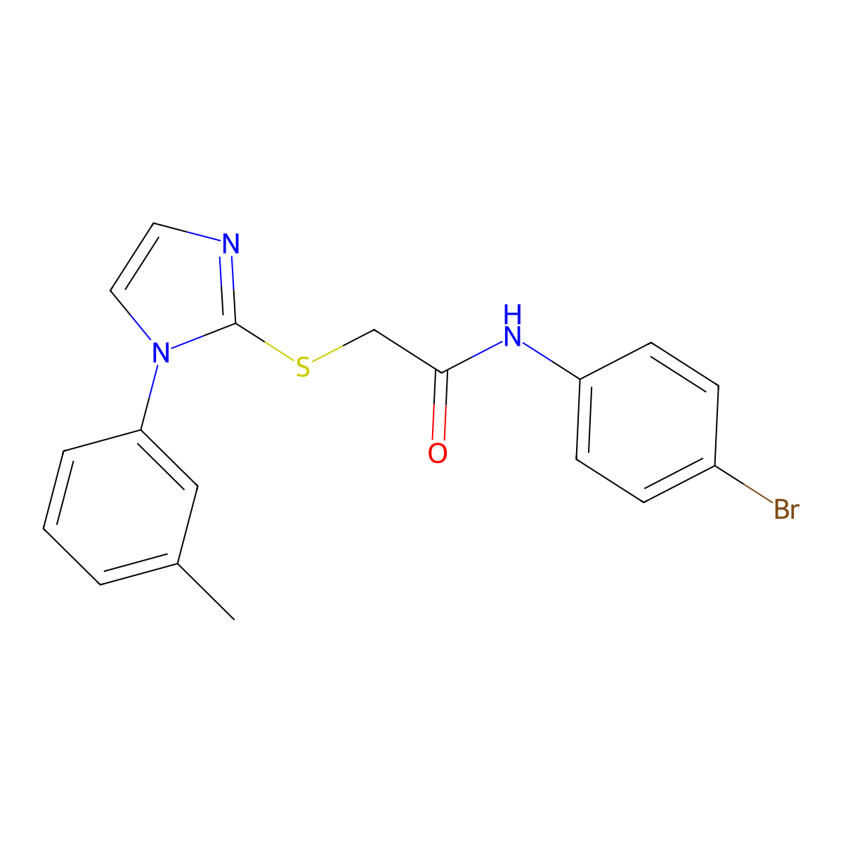N-(4-bromophenyl)-2-((1-(m-tolyl)-1H-imidazol-2-yl)thio)acetamide molecular structure, CAS 851131-03-8